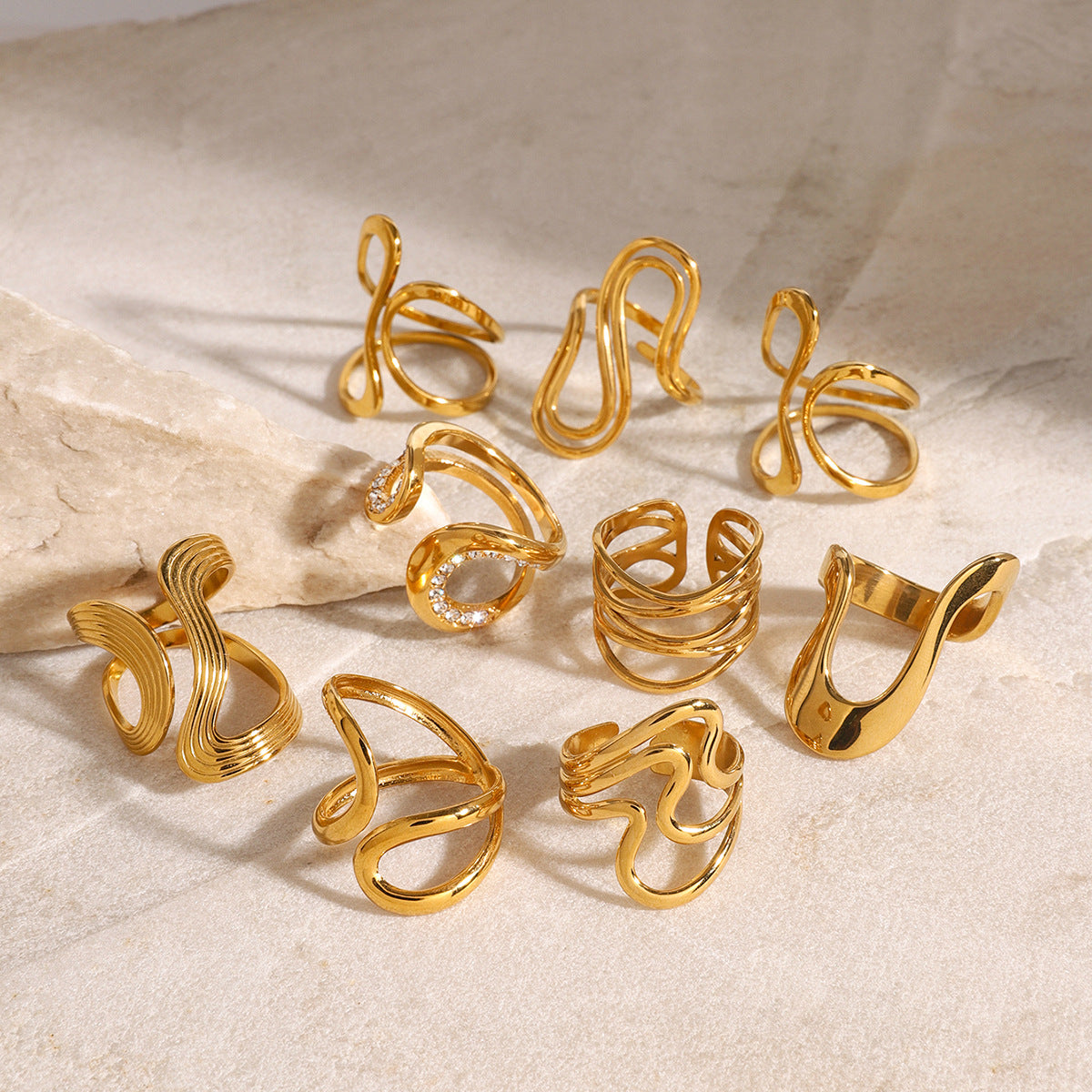 Stainless steel gold exaggerated ring high-end ins ring cross-border jewelry titanium steel rings