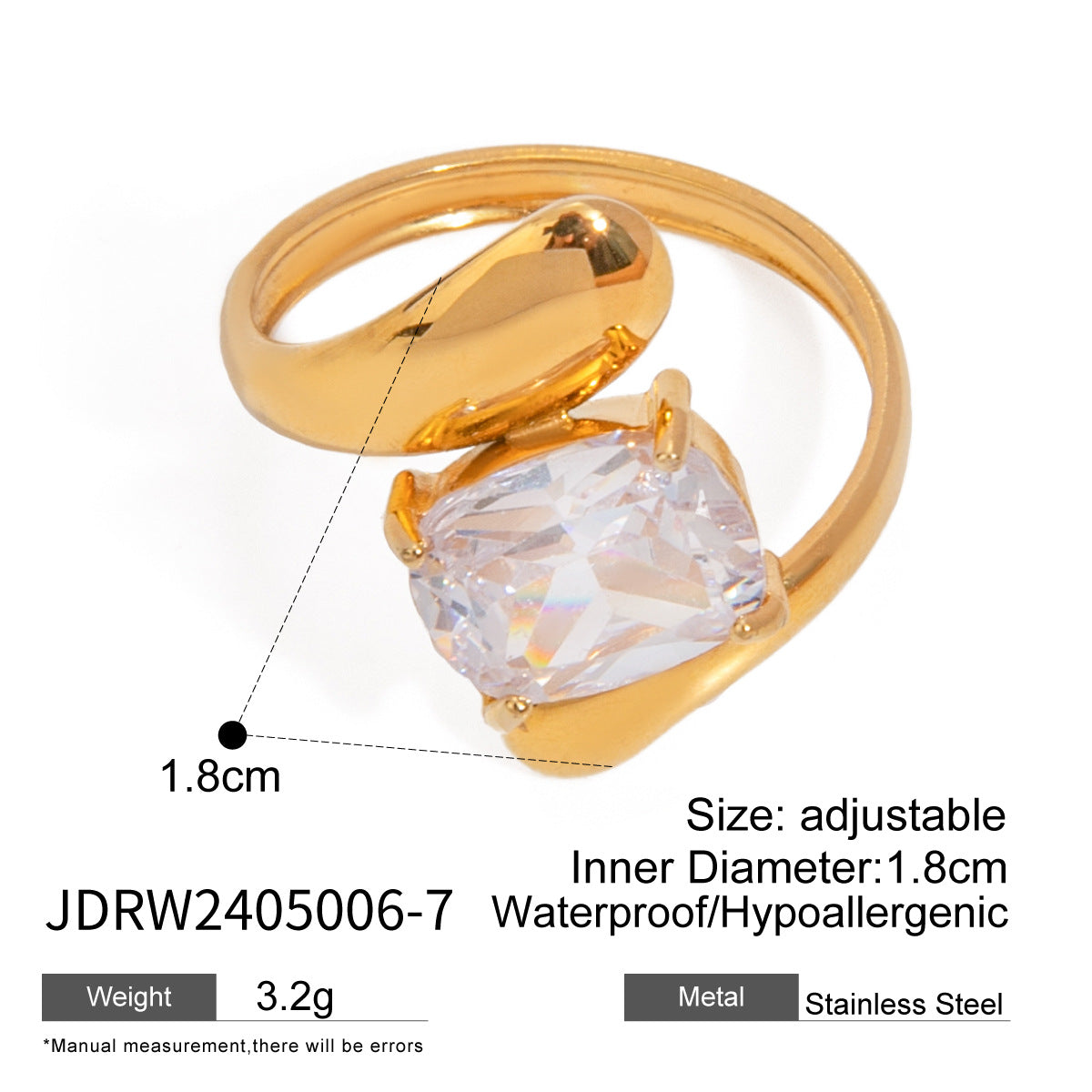 18k gold stainless steel zircon open ring high-end ins ring titanium steel rings