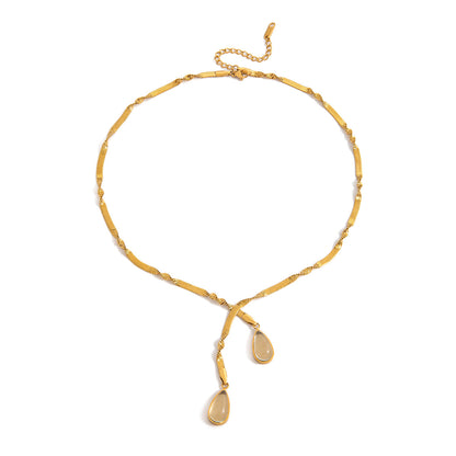 Stainless steel water drop glass pendant necklace light luxury high-end clavicle chain does not fade titanium steel necklace