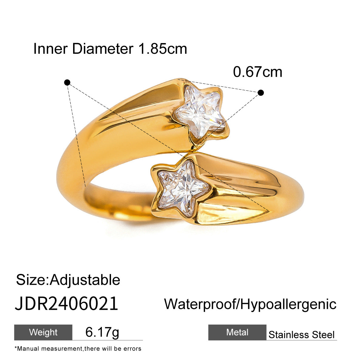 18k gold stainless steel zircon open ring high-end ins ring titanium steel rings