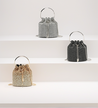 Mini Bucket Bag with Handmade Diamond Chain Strap, Crossbody and Top Handle Bag for Women, Versatile Small Shoulder Purse