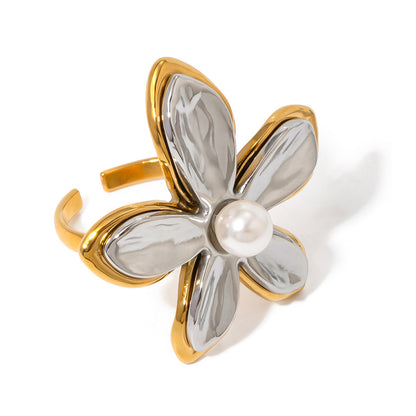 Stainless steel flower ring high-end ins ring jewelry cross-border jewelry titanium steel exaggerated rings