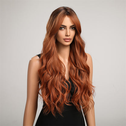 New Style Big Wave Wig for Women, Black Gradient Gray Long Curly Synthetic Full Wig with Bangs