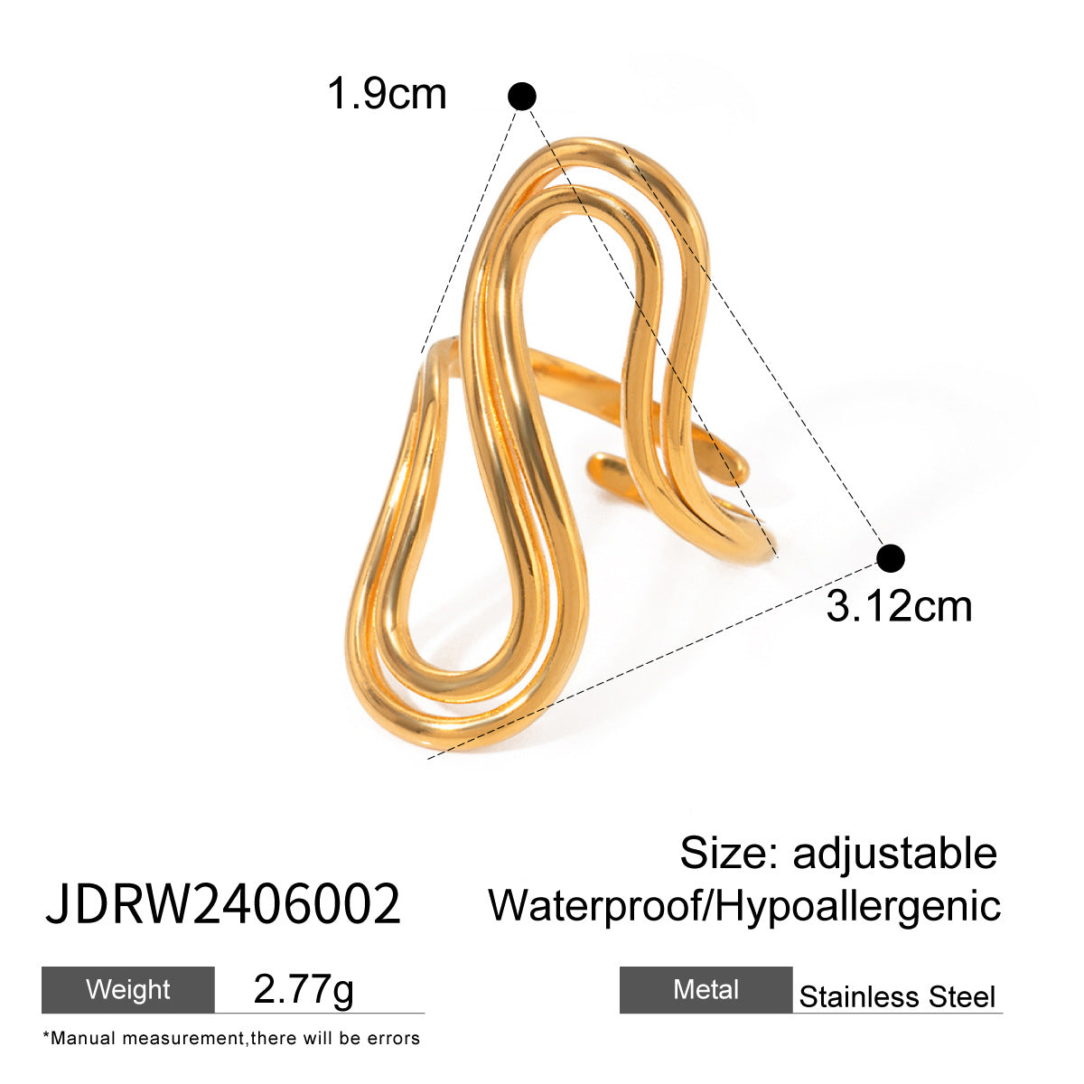 Stainless steel gold exaggerated ring high-end ins ring cross-border jewelry titanium steel rings