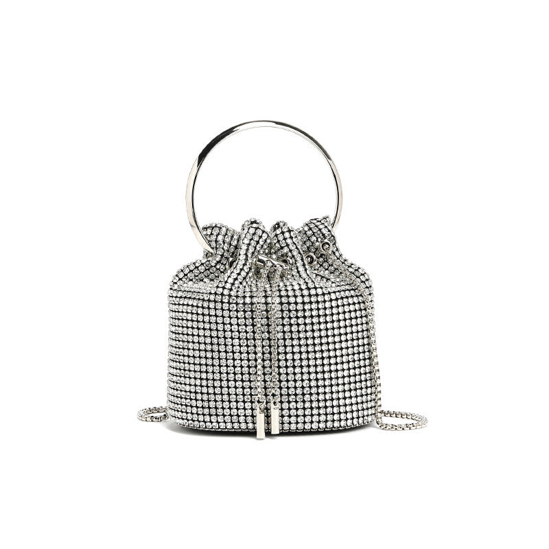 Mini Bucket Bag with Handmade Diamond Chain Strap, Crossbody and Top Handle Bag for Women, Versatile Small Shoulder Purse