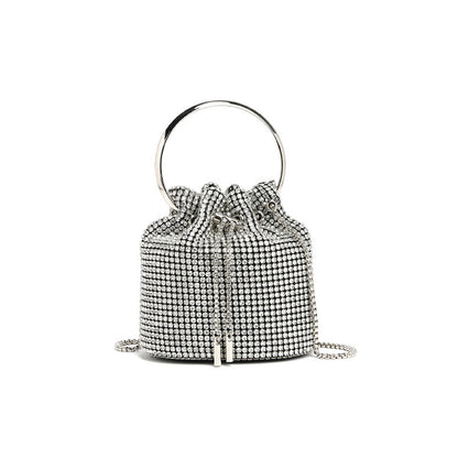 Mini Bucket Bag with Handmade Diamond Chain Strap, Crossbody and Top Handle Bag for Women, Versatile Small Shoulder Purse