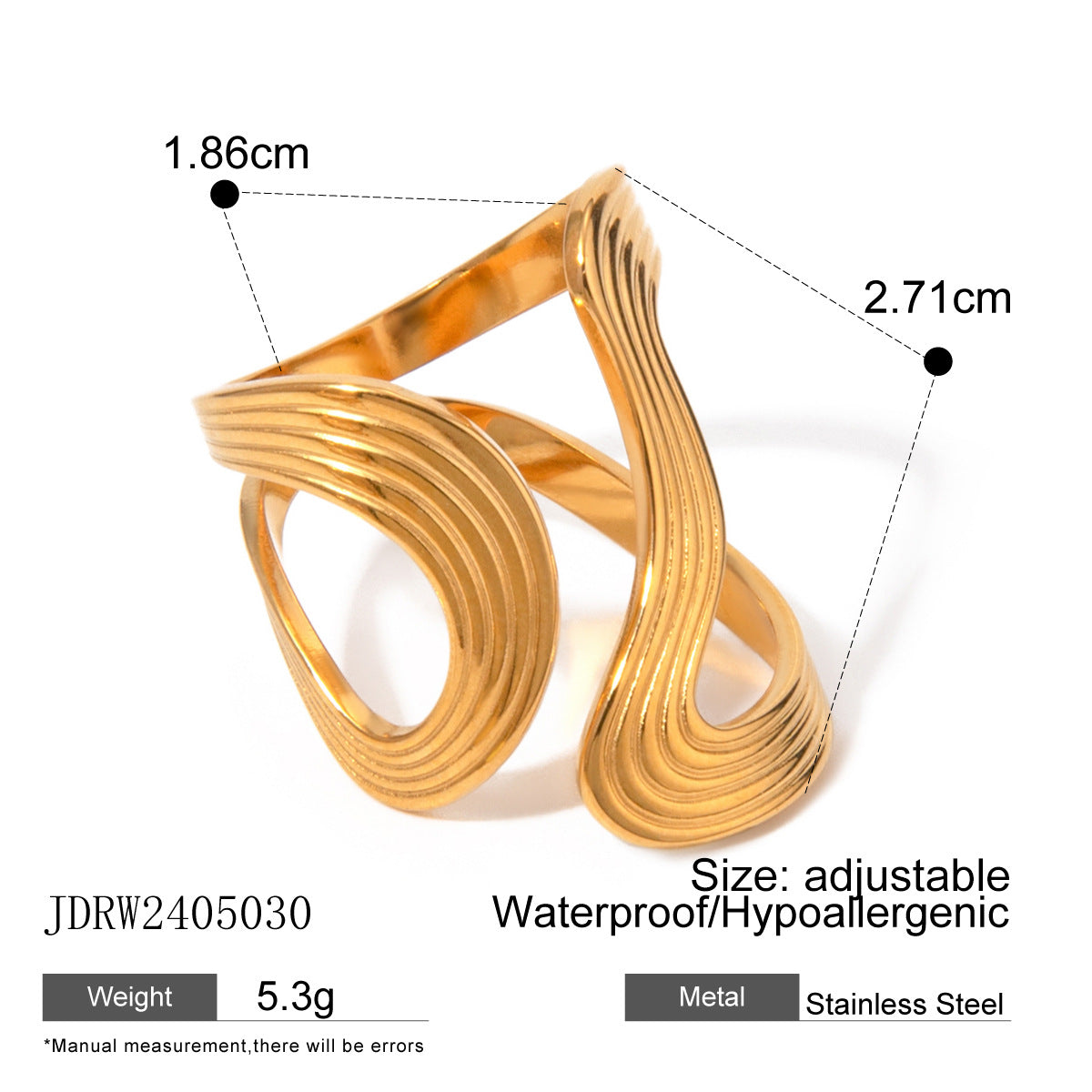 Stainless steel gold exaggerated ring high-end ins ring cross-border jewelry titanium steel rings