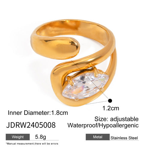 18k gold stainless steel zircon open ring high-end ins ring titanium steel rings