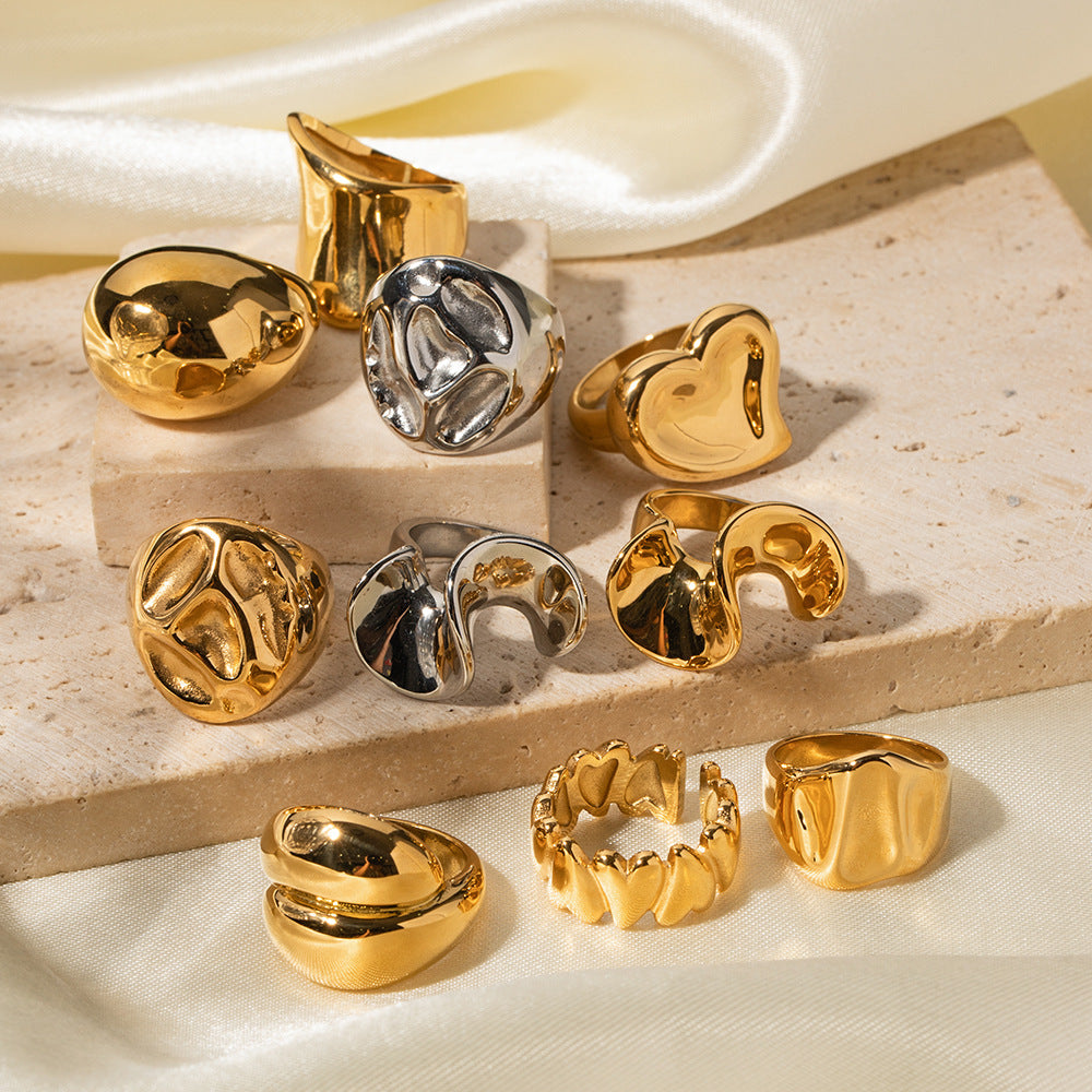 18K gold stainless steel exaggerated ring high-end INS light luxury titanium steel rings