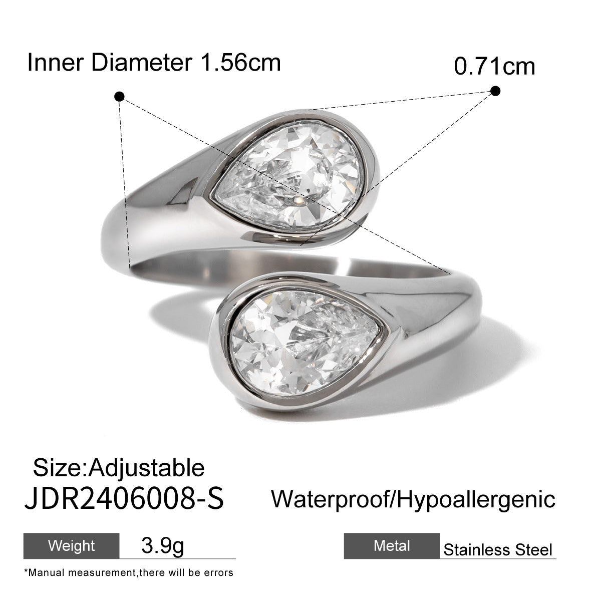 18k gold stainless steel zircon open ring high-end ins ring titanium steel rings