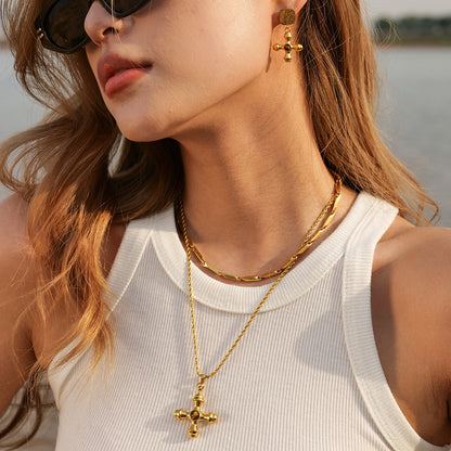 18K gold stainless steel cross necklace tiger eye pendant titanium steel does not fade