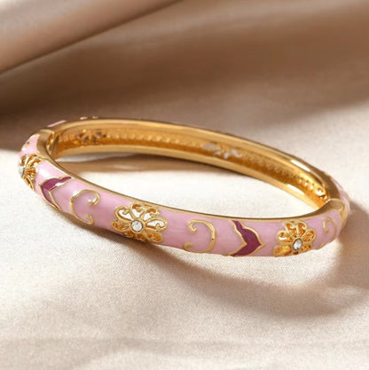 Palace-Style Cloisonné Enamel Open Bracelet - Elegant Cloud & Floral Motif, A Symbol of Eastern Grace for Women