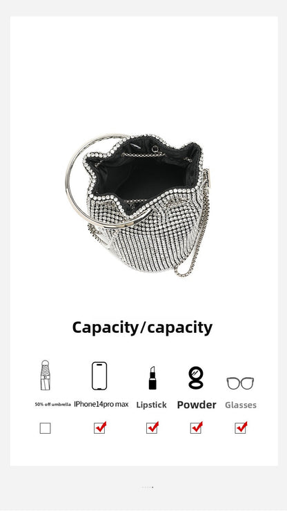 Mini Bucket Bag with Handmade Diamond Chain Strap, Crossbody and Top Handle Bag for Women, Versatile Small Shoulder Purse