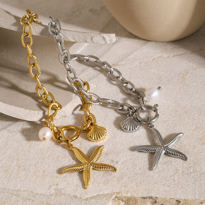 18k Gold Stainless Steel Starfish Shell Conch Bracelet