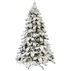 Snow Flocked Christmas Tree with RGB Pre-Lit Lights - 5/6/7/8 FT Holiday Decor