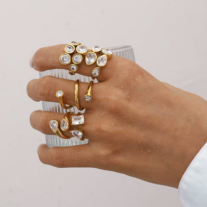18k gold stainless steel zircon open ring high-end ins ring titanium steel rings