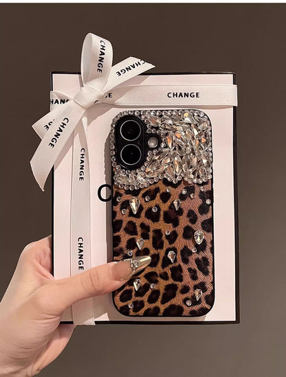 Bling Leopard Print iPhone Case - Full Protection Sparkle Cover for Women's 16ProMax/15/14