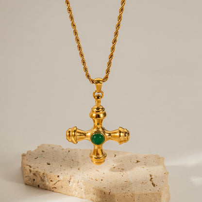 18K gold stainless steel cross necklace tiger eye pendant titanium steel does not fade