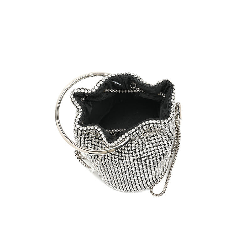 Mini Bucket Bag with Handmade Diamond Chain Strap, Crossbody and Top Handle Bag for Women, Versatile Small Shoulder Purse