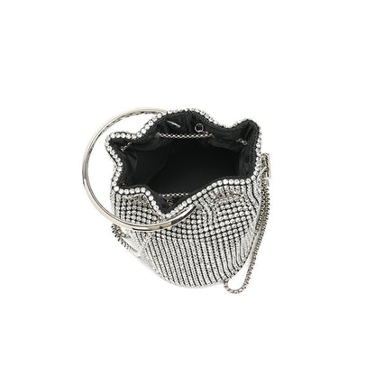 Mini Bucket Bag with Handmade Diamond Chain Strap, Crossbody and Top Handle Bag for Women, Versatile Small Shoulder Purse
