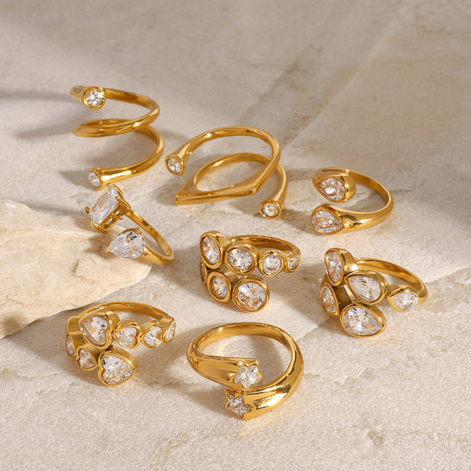18k gold stainless steel zircon open ring high-end ins ring titanium steel rings