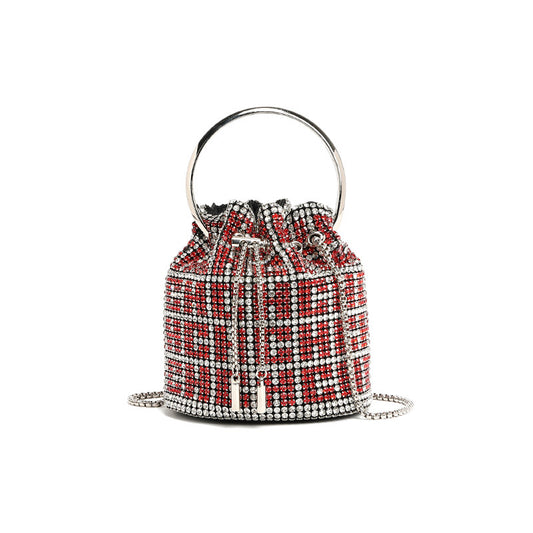 Mini Bucket Bag with Handmade Diamond Chain Strap, Crossbody and Top Handle Bag for Women, Versatile Small Shoulder Purse