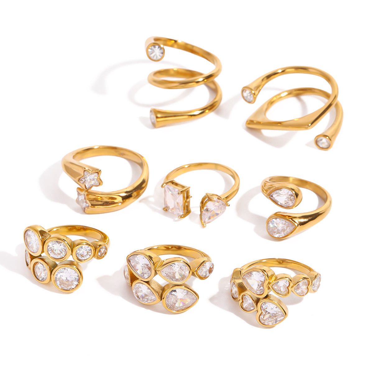 18k gold stainless steel zircon open ring high-end ins ring titanium steel rings