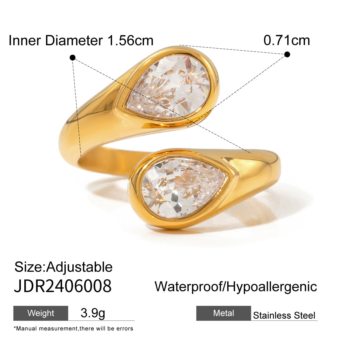 18k gold stainless steel zircon open ring high-end ins ring titanium steel rings
