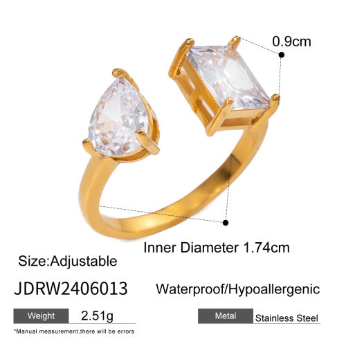 18k gold stainless steel zircon open ring high-end ins ring titanium steel rings