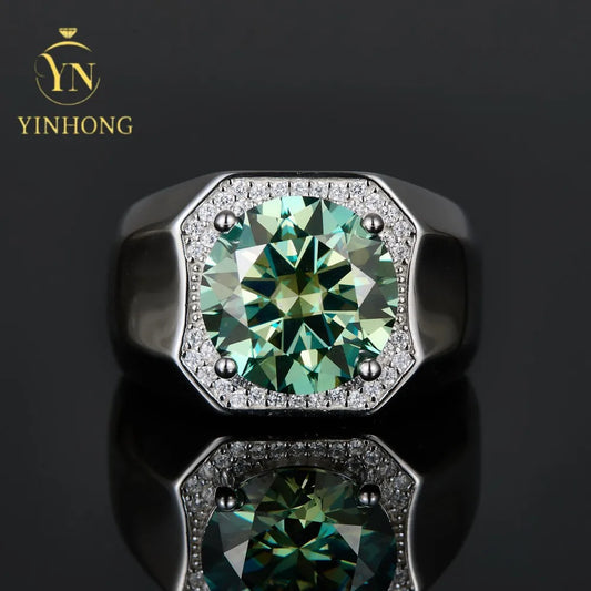 5 Carat Dark Green Moissanite Men's Ring - Brilliant Cut, GRA Certified & Diamond Tested