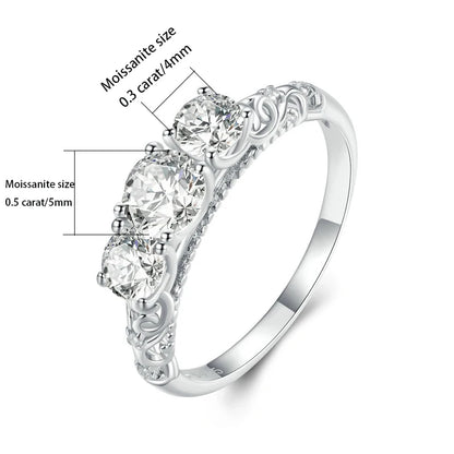 S925 Silver 1.1ct Moissanite Ring French Classical Pattern Luxury Minimalist Style Wedding Gift for Wife Mother's Day