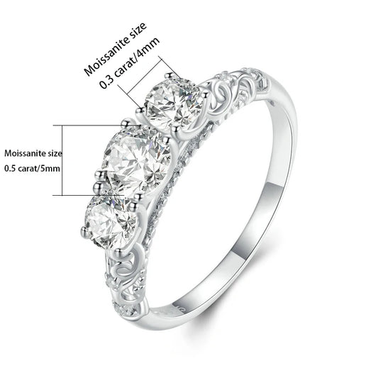 S925 Silver 1.1ct Moissanite Ring French Classical Pattern Luxury Minimalist Style Wedding Gift for Wife Mother's Day