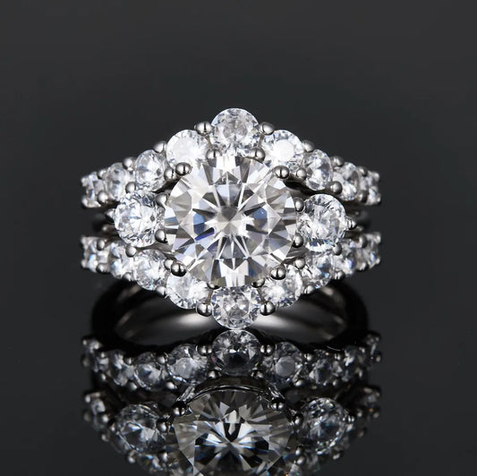 3CT Marquise Moissanite Couple Ring Set - 925 Sterling Silver Matching Bands for Women & Men