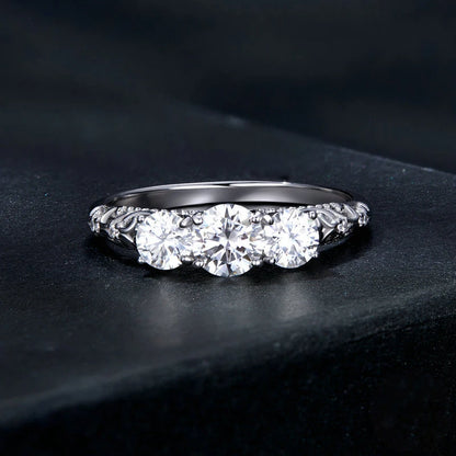 S925 Silver 1.1ct Moissanite Ring French Classical Pattern Luxury Minimalist Style Wedding Gift for Wife Mother's Day