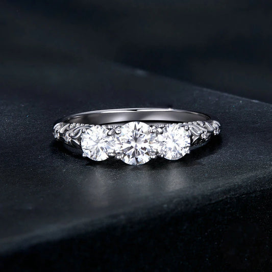 S925 Silver 1.1ct Moissanite Ring French Classical Pattern Luxury Minimalist Style Wedding Gift for Wife Mother's Day