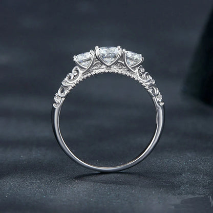 S925 Silver 1.1ct Moissanite Ring French Classical Pattern Luxury Minimalist Style Wedding Gift for Wife Mother's Day