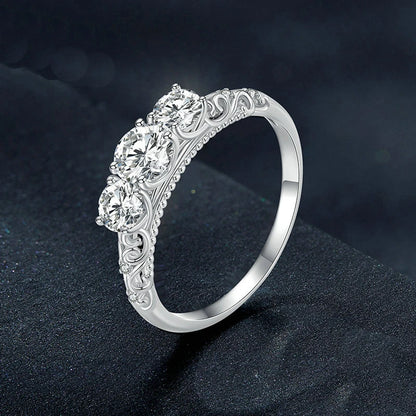 S925 Silver 1.1ct Moissanite Ring French Classical Pattern Luxury Minimalist Style Wedding Gift for Wife Mother's Day
