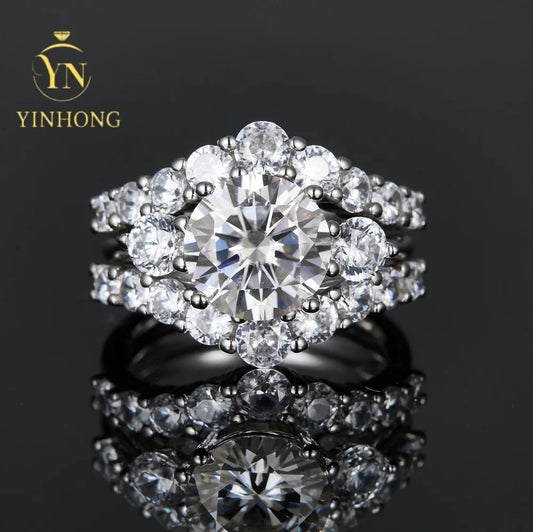 3CT Marquise Moissanite Couple Ring Set - 925 Sterling Silver Matching Bands for Women & Men