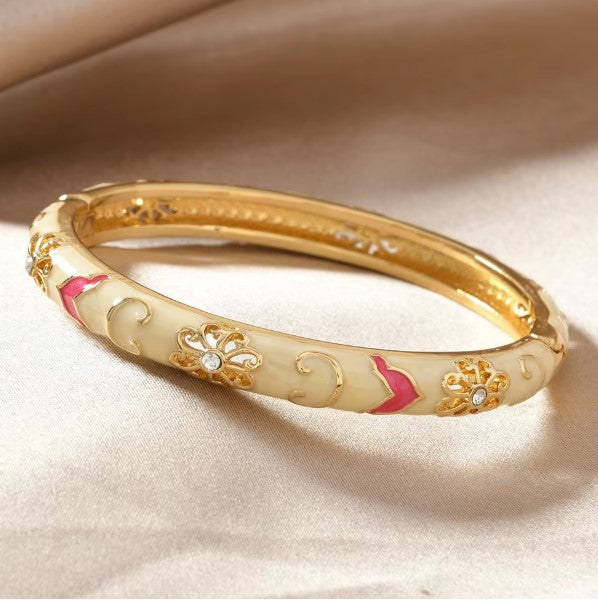 Palace-Style Cloisonné Enamel Open Bracelet - Elegant Cloud & Floral Motif, A Symbol of Eastern Grace for Women
