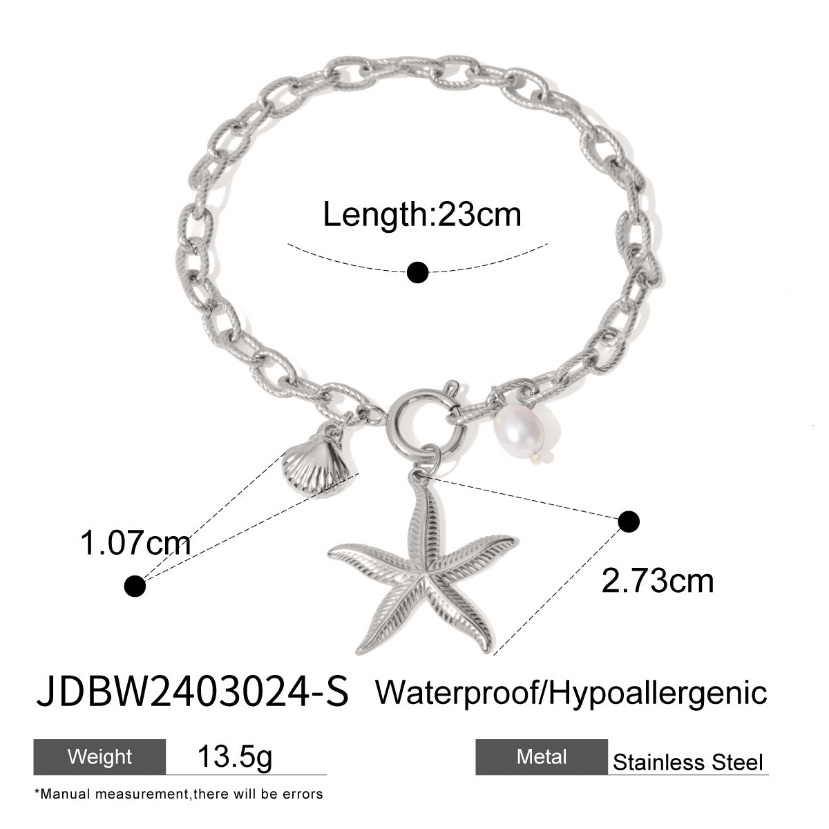 18k Gold Stainless Steel Starfish Shell Conch Bracelet