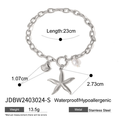 18k Gold Stainless Steel Starfish Shell Conch Bracelet