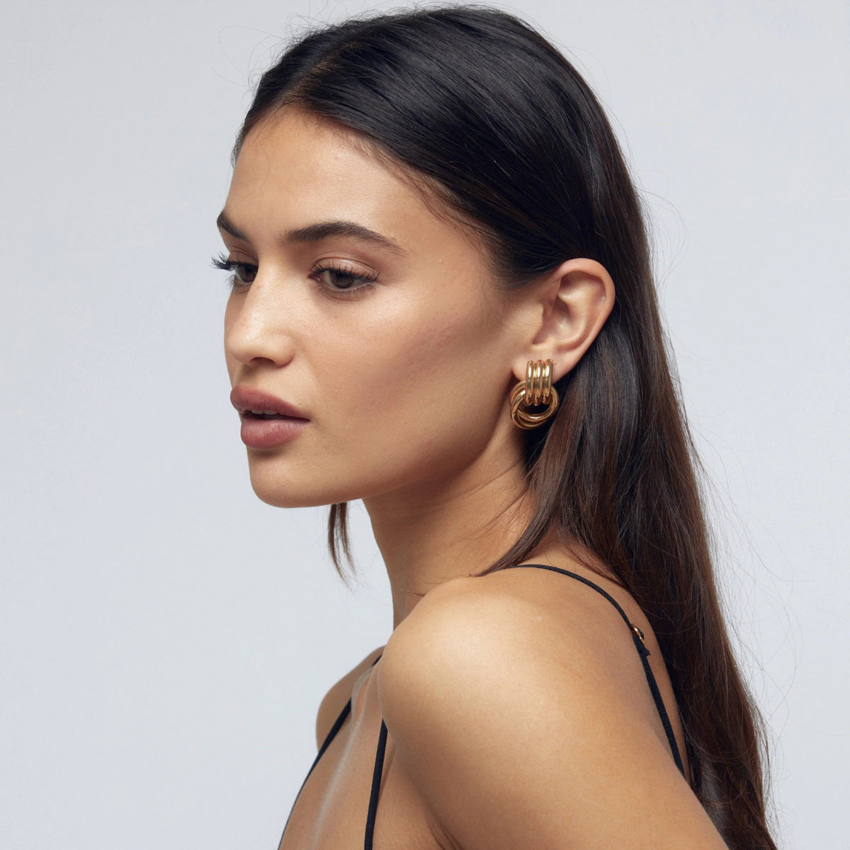 High-end Gold and Silver Color Block Stainless Steel Earrings for Women 8k Gold Spiral Wrapped Simple Titanium Steel Hoop Earrings