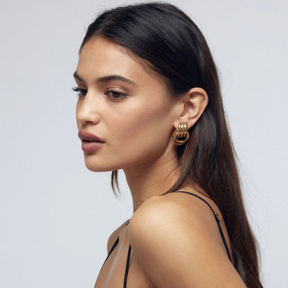 High-end Gold and Silver Color Block Stainless Steel Earrings for Women 8k Gold Spiral Wrapped Simple Titanium Steel Hoop Earrings