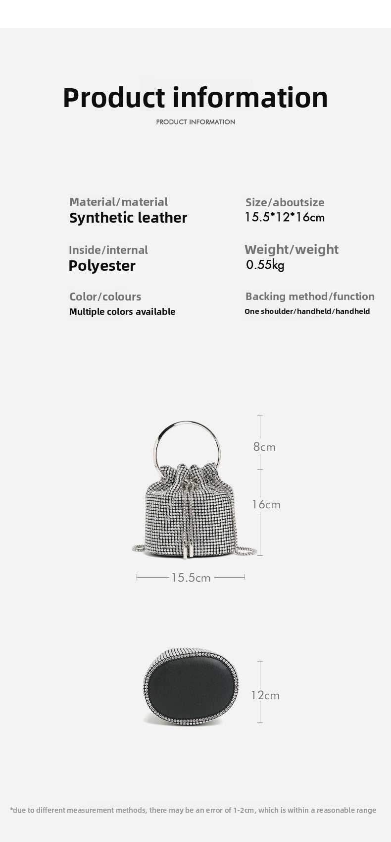 Mini Bucket Bag with Handmade Diamond Chain Strap, Crossbody and Top Handle Bag for Women, Versatile Small Shoulder Purse