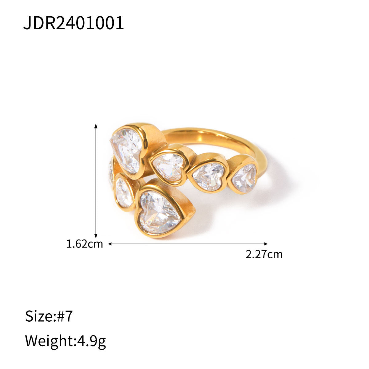 18k gold stainless steel zircon open ring high-end ins ring titanium steel rings