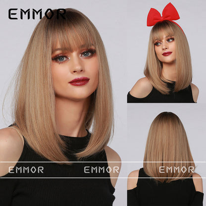 King Neptune Red Berry Fruit Red Highlighted Bangs Medium Length Straight Hair Halloween Wig Full Head Hairstyle