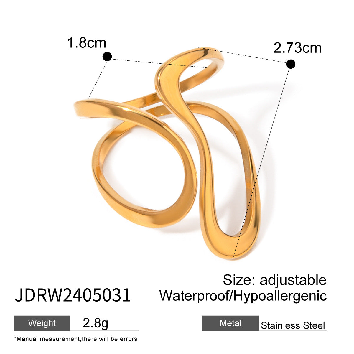 Stainless steel gold exaggerated ring high-end ins ring cross-border jewelry titanium steel rings