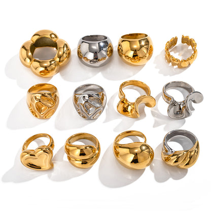 18K gold stainless steel exaggerated ring high-end INS light luxury titanium steel rings
