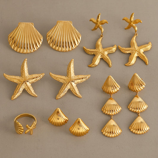Stainless Steel Earrings for Women High-End Feel 18k Gold Non-Fading Starfish Shell Ins Earrings