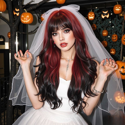 Full Wig for Women Christmas Halloween Costume with Bangs and Big Waves Cosplay Wig
